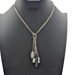 Lia Sophia Glass Beaded Pendant Toggle Clasp Silver Tone Chain Necklace
